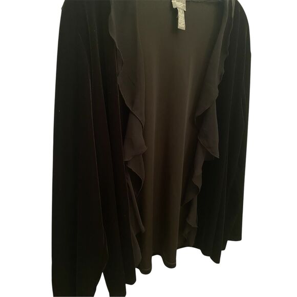 Travelers by Chico’s Black Velvet Open Front Ruffle Cardigan Sz XL - Picture 3 of 4